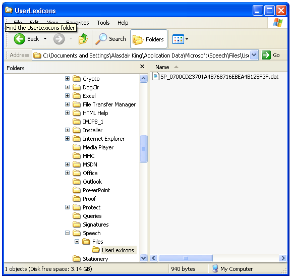 Screenshot of UserLexicons folder