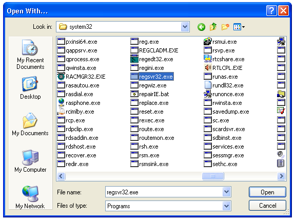 Screenshot of selected program