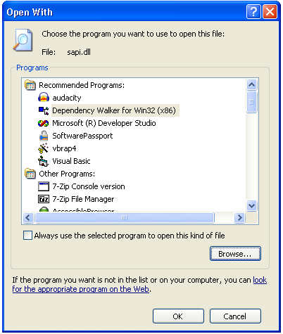 Screenshot of Open with dialog box